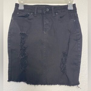 Blackheart Distressed Black Denim Pencil Skirt